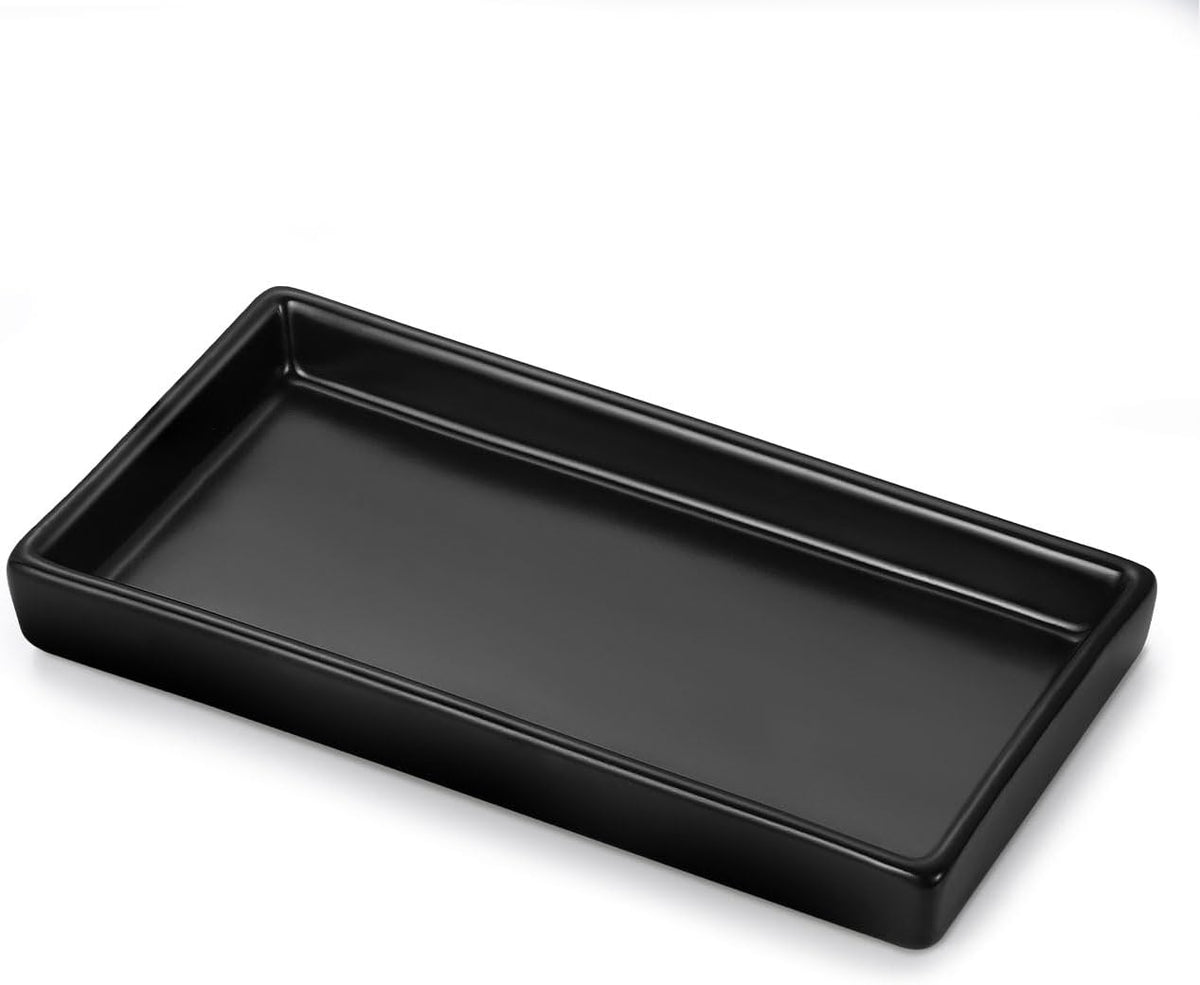Luxspire Bathroom Vanity Tray Ceramic Perfume and Jewelry Dish, Mini, Black