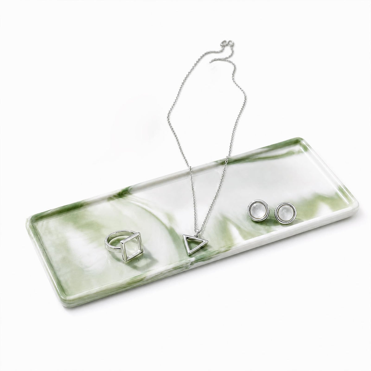 8″ x 3.7″Ceramic Vanity Tray, Decorative Rectangular Organizer for Bathroom Countertop, Dresser Top, Kitchen & Bathtub, for Soap, Perfume, Candle, Jewelry & Cosmetics (Green)