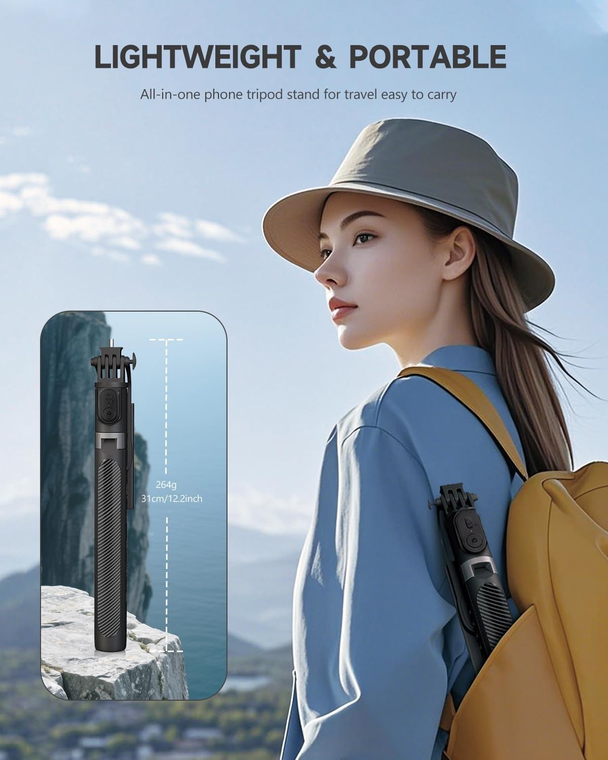 71” Phone Tripod & Selfie Stick, Portable All in One Extendable Cell Phone Tripod Stand, with Wireless Remote Control for iPhone/Samsung/Android/Camera