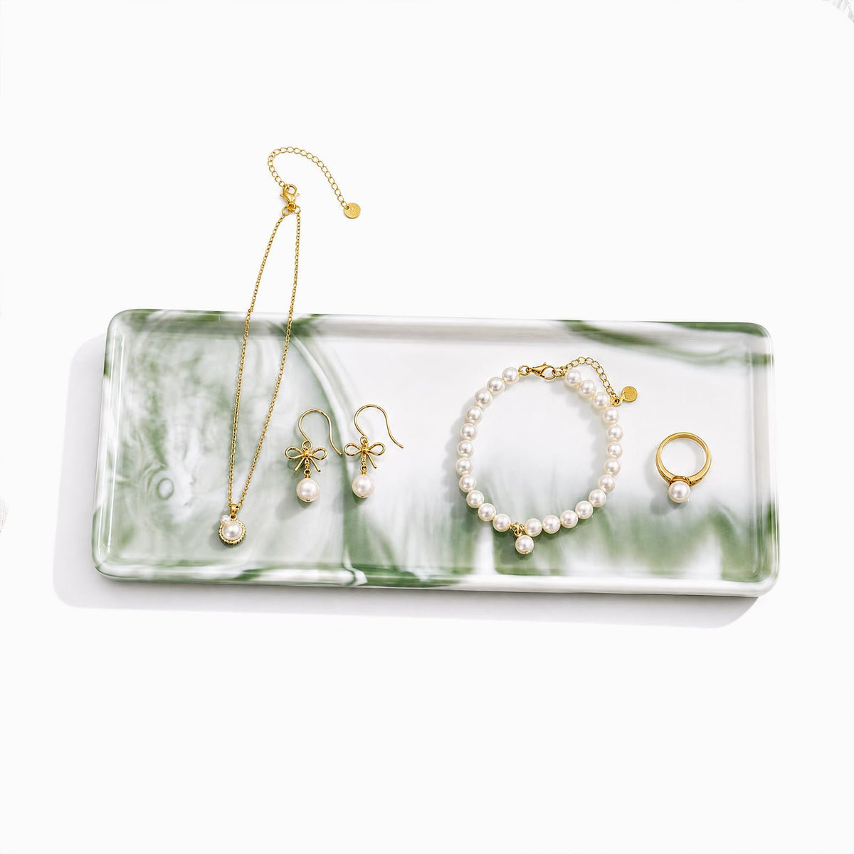 8″ x 3.7″Ceramic Vanity Tray, Decorative Rectangular Organizer for Bathroom Countertop, Dresser Top, Kitchen & Bathtub, for Soap, Perfume, Candle, Jewelry & Cosmetics (Green)
