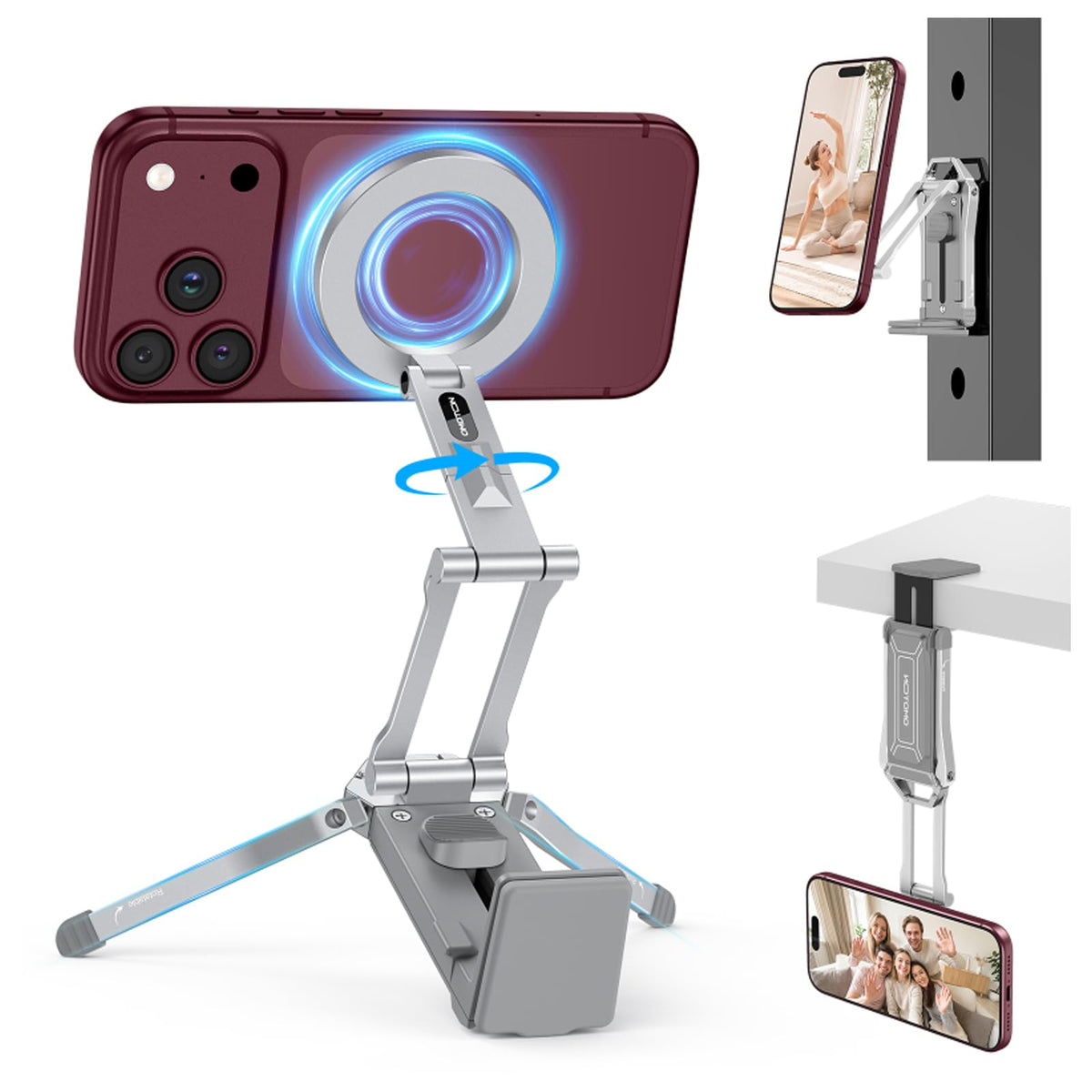 OMOTON TP02 Magnetic Phone Tripod for MagSafe, 360° Pivot, Clamp & Stand