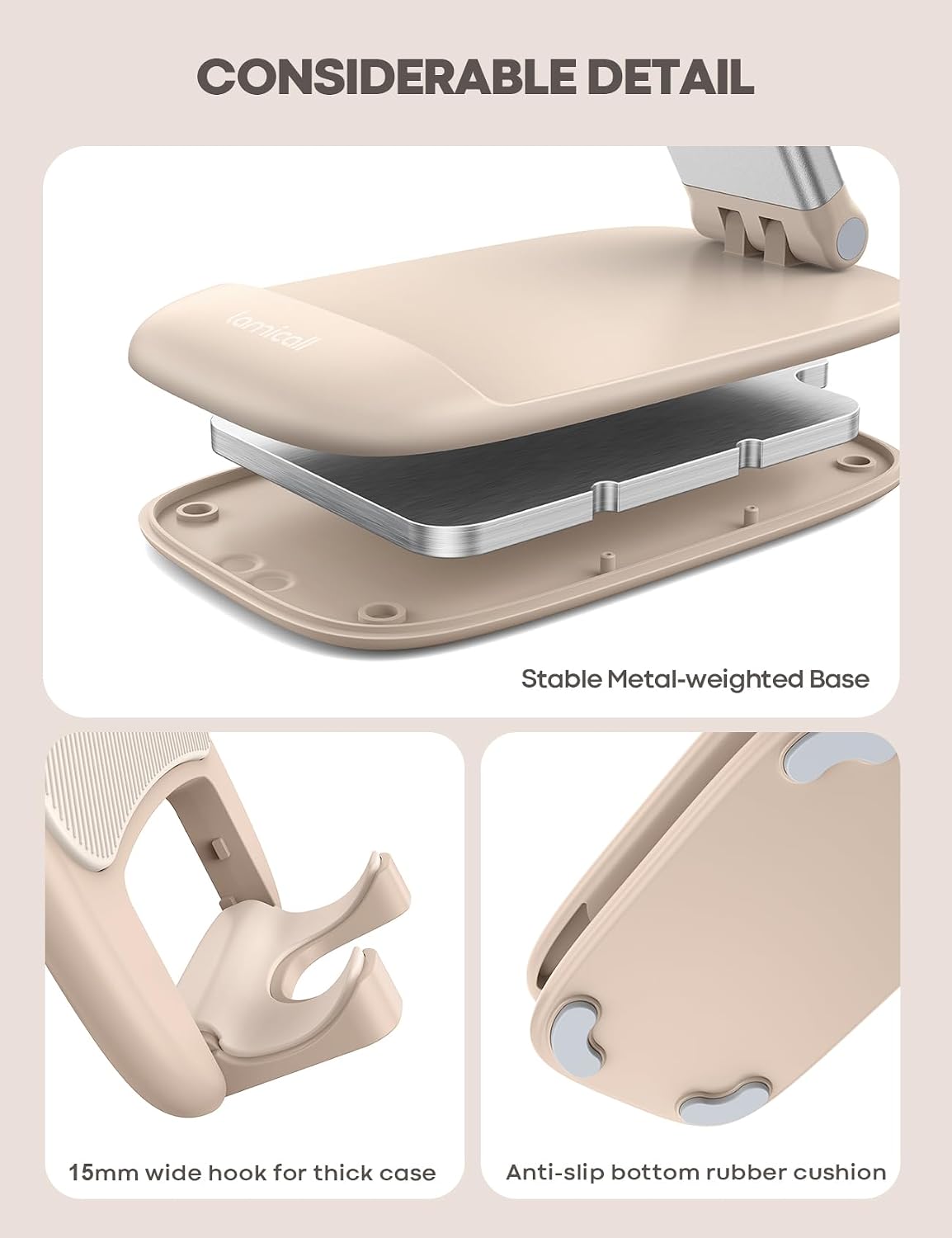 Lamicall Khaki Phone Holder for Desk, Cellphone Stand