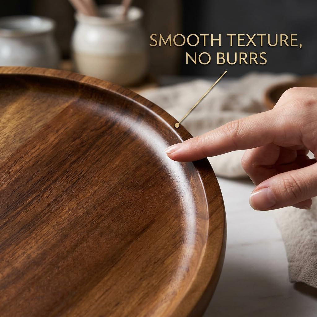 9.8 Inch Round Wood Tray for Coffee Table, Rustic Candle Holder Tray Home Decor, Small Wooden Serving Tray for Living Room, Decorative Farmhouse Centerpiece for Kitchen Counter
