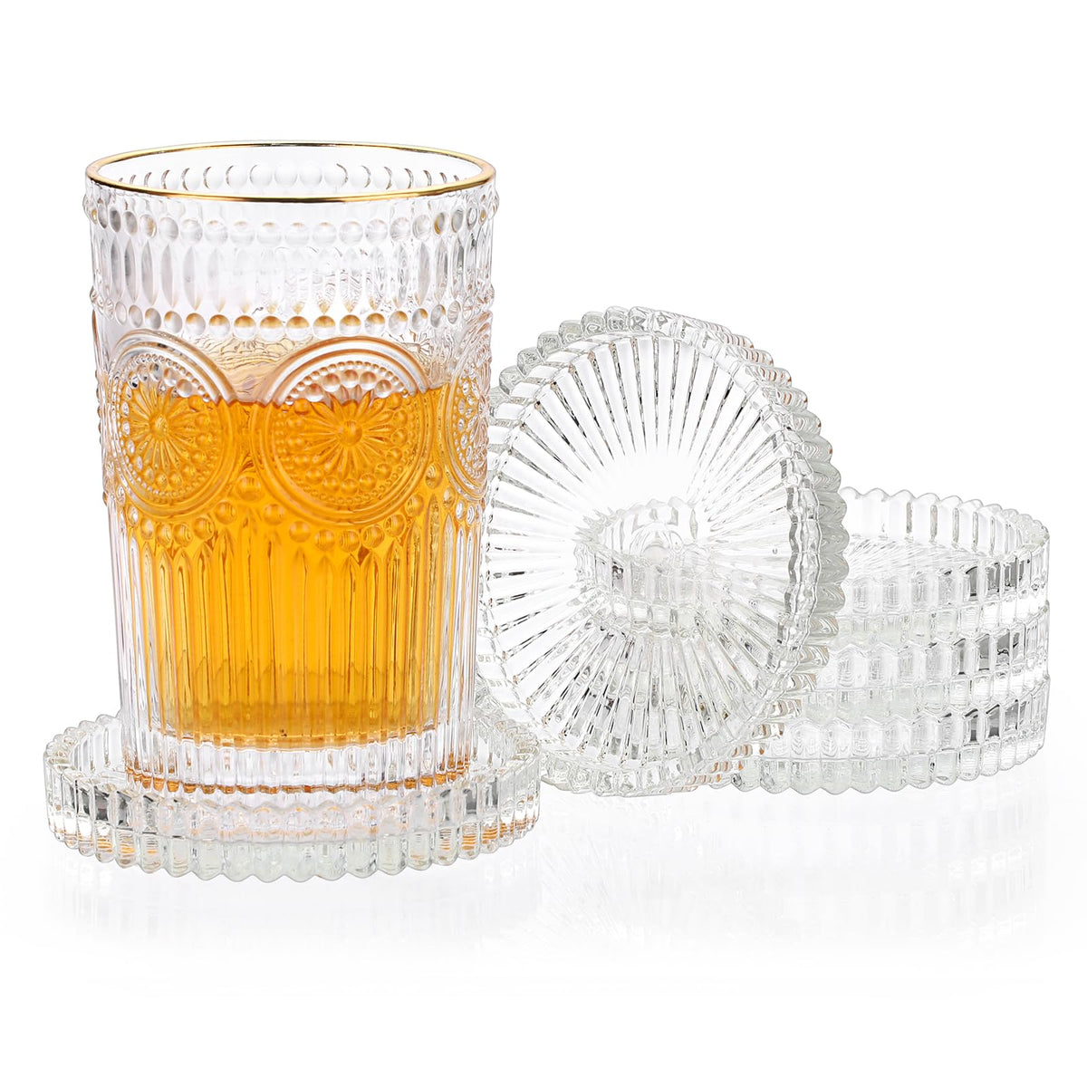 Modern Clear Coaster Set of 5- Glass Coasters for Drinks, Clear Green