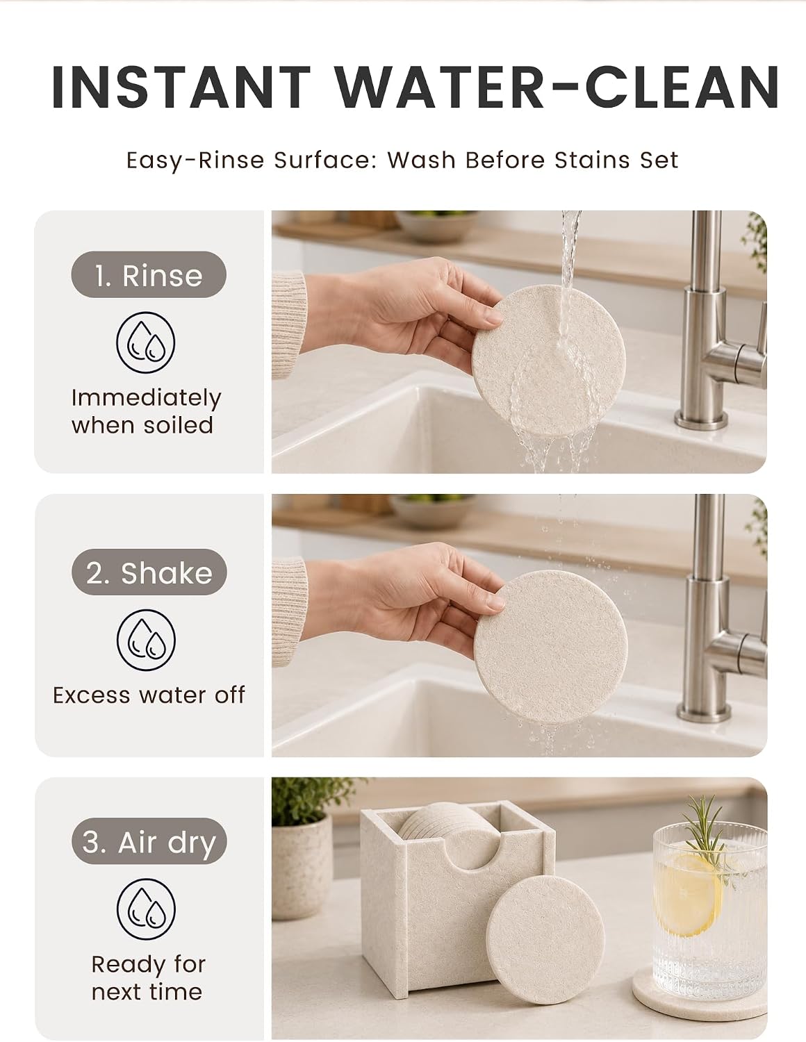 Fluxynara Felt Coasters with Holder, Set of 8 for Drinks, Oatmeal