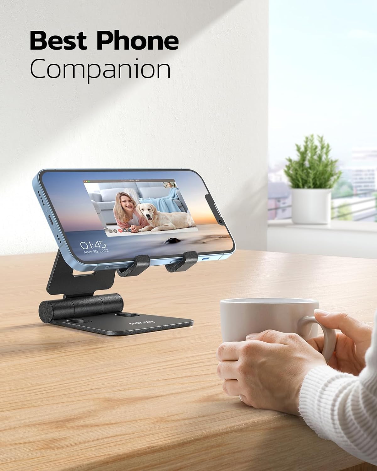 Nulaxy 2 Pack Aluminum Dual Folding Cell Phone Stand for Desk, Black&Silver