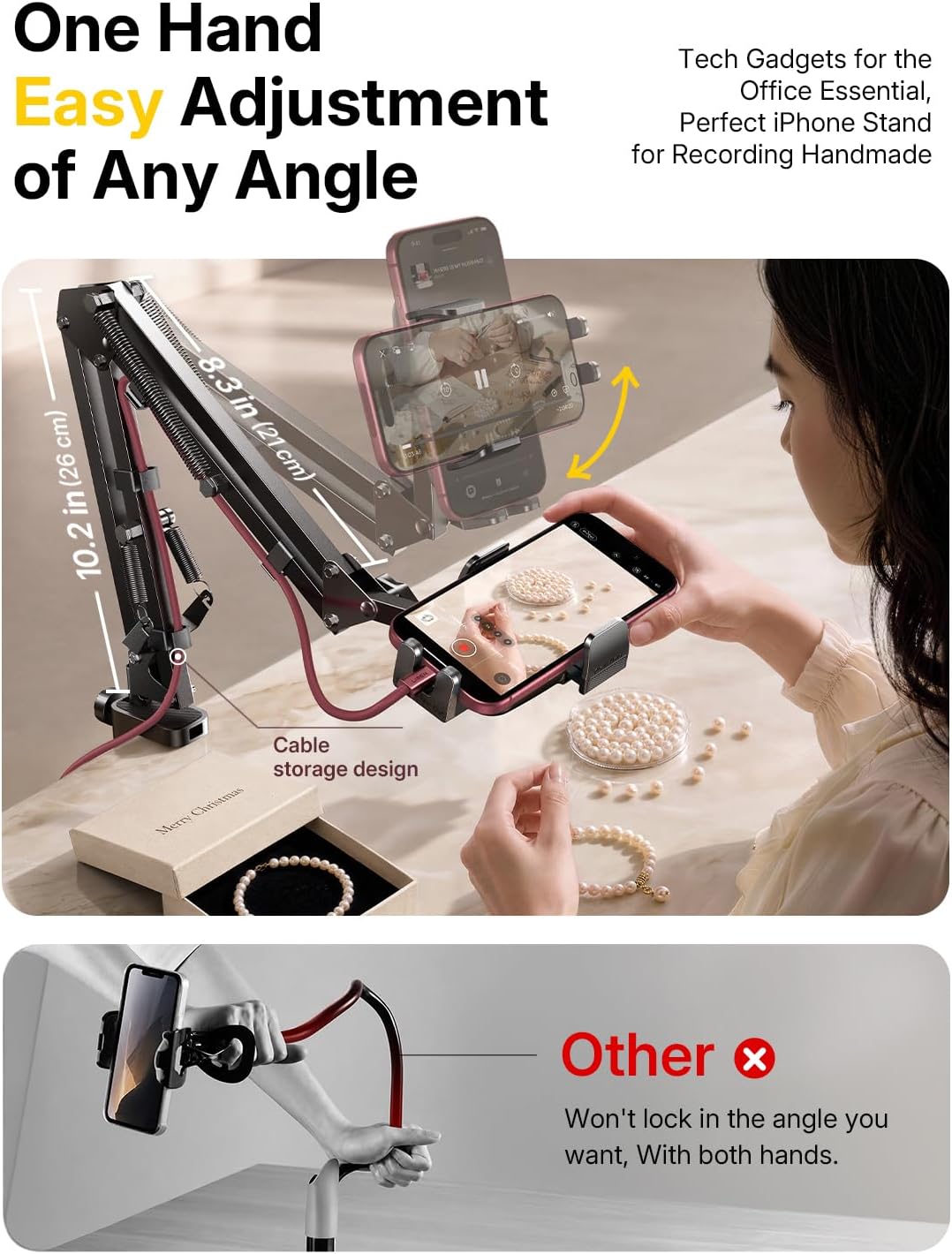 LISEN Cell Phone Holder for Bed Desk, Overhead Phone Mount iPhone Recording