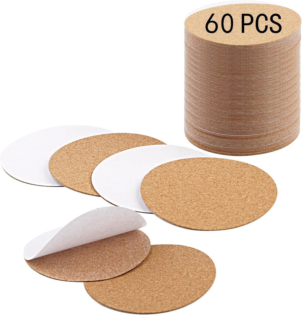 60 PCS self Adhesive Cork for Coasters Bulk,4 inches Coaster Bottoms self Adhesive,Round Coaster Backing with self Adhesive,DIY Crafts Drinks Cork Coasters