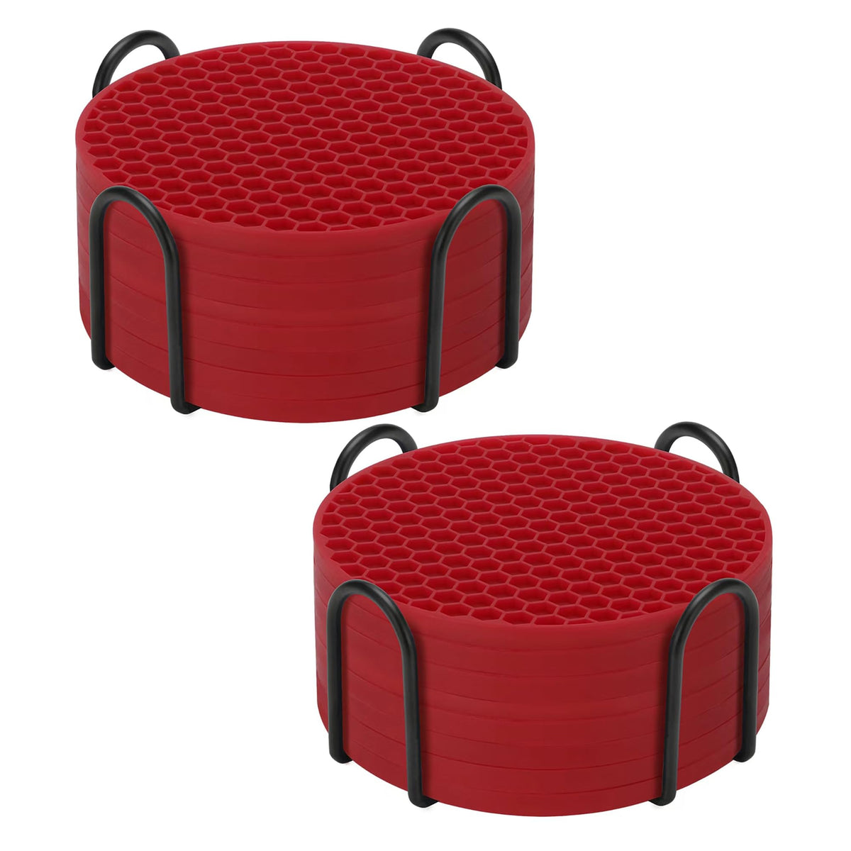 TWTLi 8-Pack Silicone Drink Coasters with Holder, Non-Slip Coaster Set for Coffee Table, Kitchen & Office, Protect Furniture from Water Rings, Heat & Spills, Black