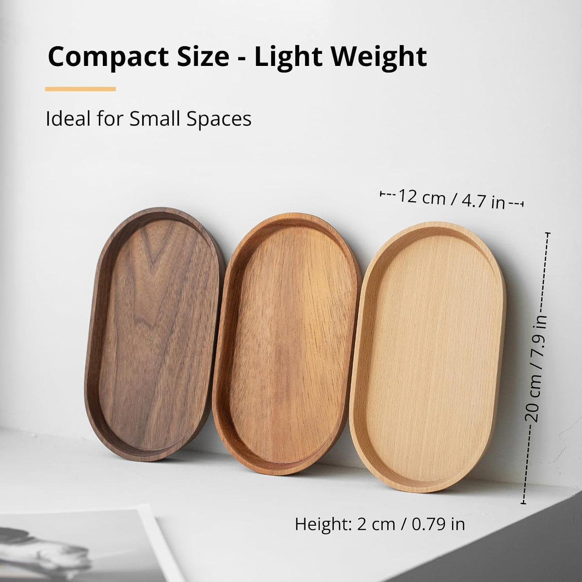 Vandroop Walnut Wooden Mini Serving Tray Set of 2, Tea&Coffee Table Tray