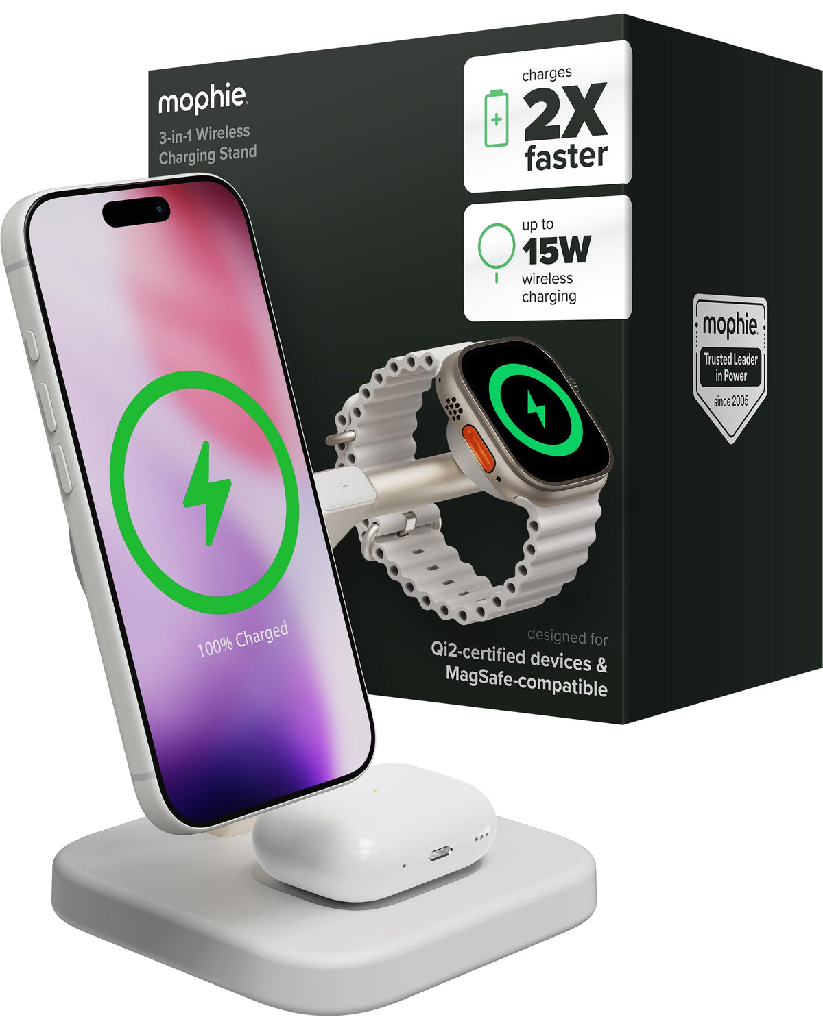 Mophie 3-in-1 Wireless Charging Stand - Qi2-Certified w/Up to 15W Power