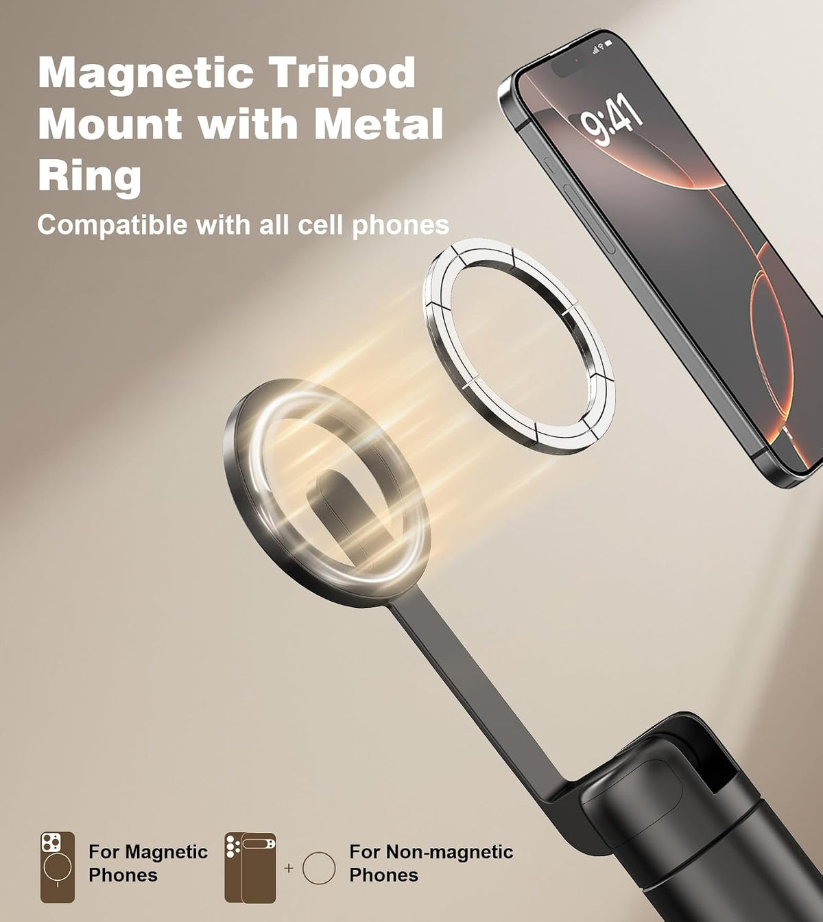TONEOF 68" Magnetic Aluminum Phone Tripod Selfie Stick for iPhone & Android