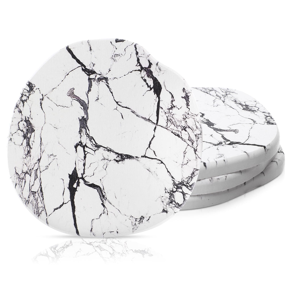 Diatomaceous Earth Coasters Set of 4,Cool Absorbent Quick-Dry Drink Coasters for Desks, Cute Modern Stone Design with Stylish White Aesthetic (4, White)