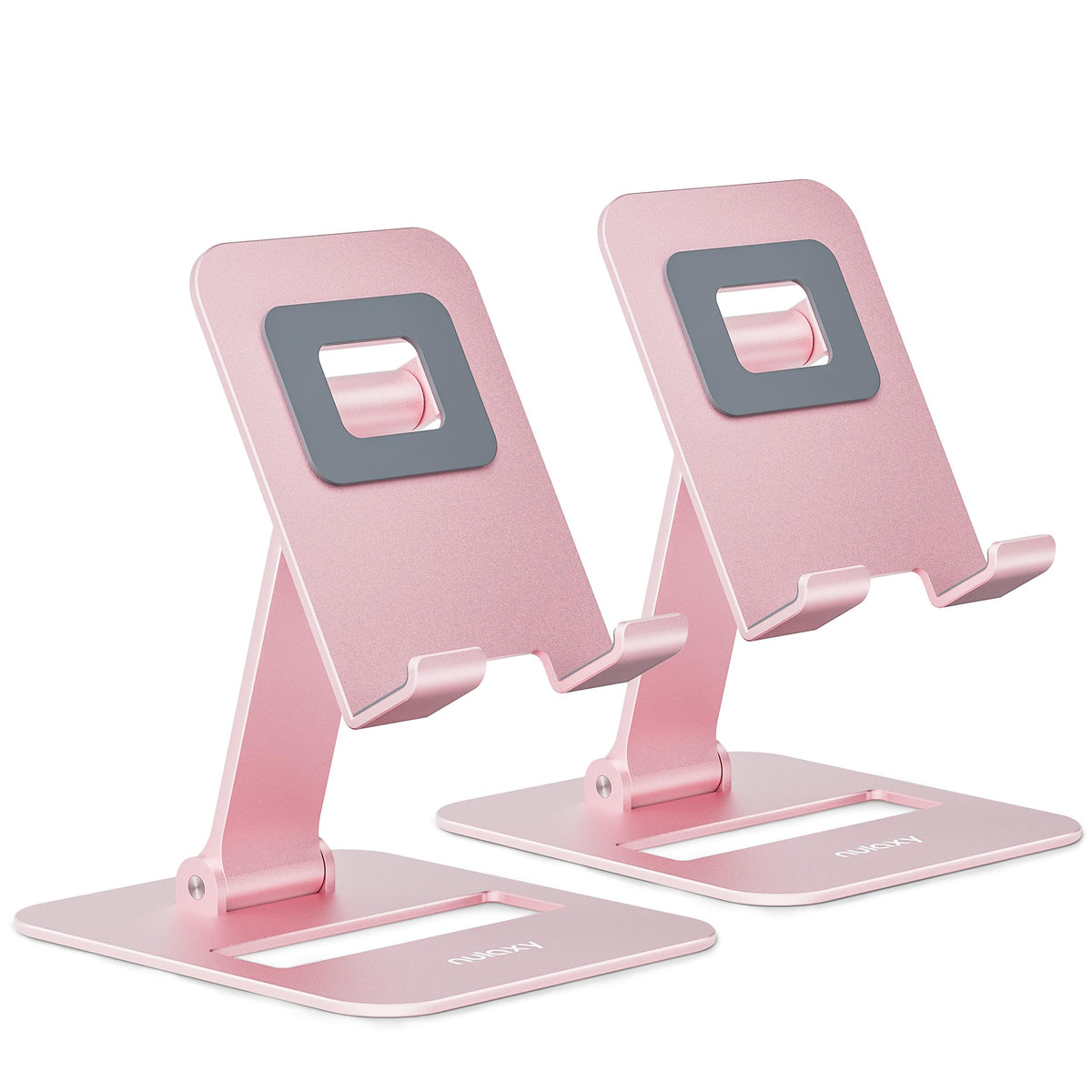 Nulaxy 2 Pcs Aluminum Dual Folding Cell Phone Stand for Desk Black&Rosegold