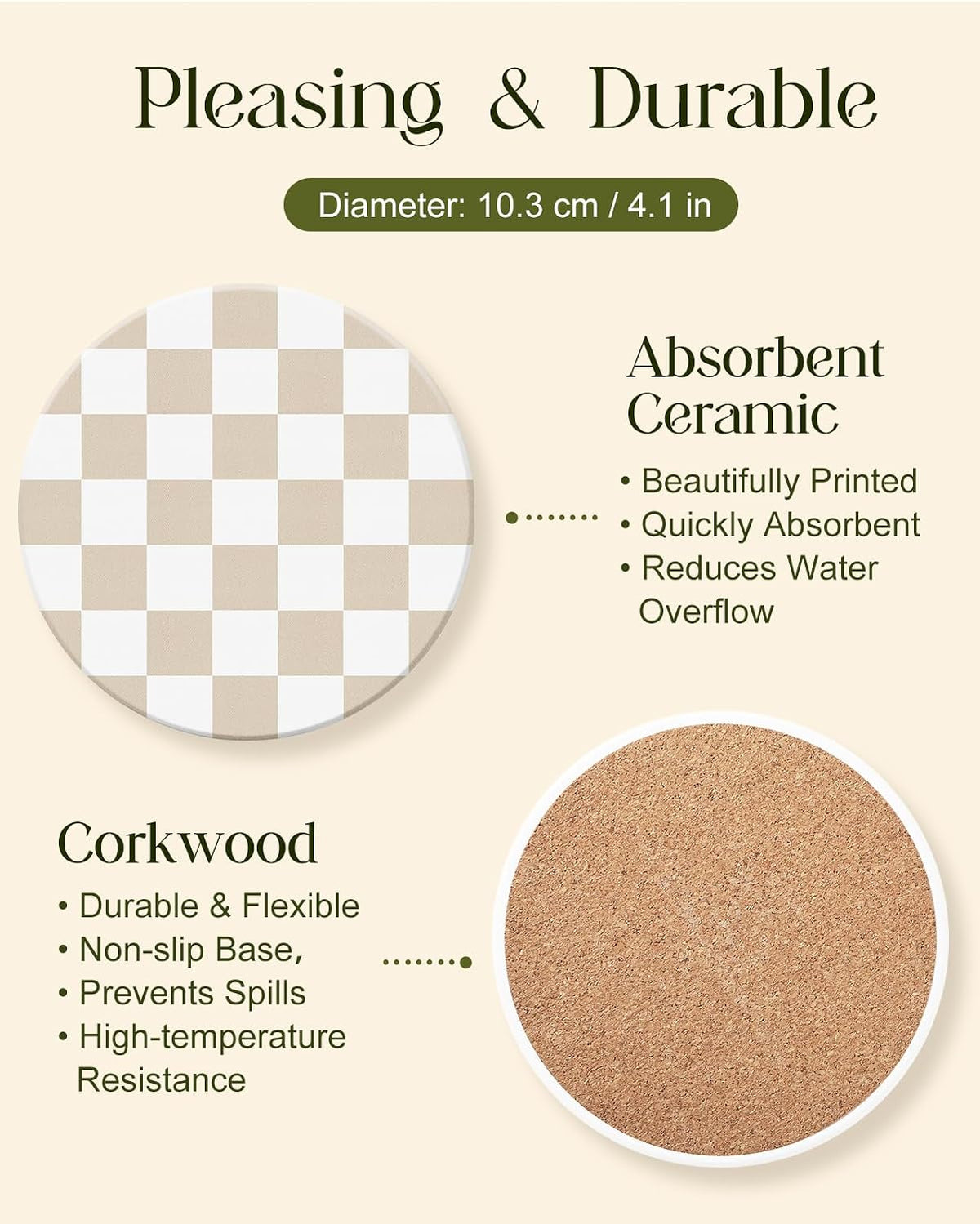 Oqplog 2 Pack Ceramic Absorbent Drink Coasters for Women