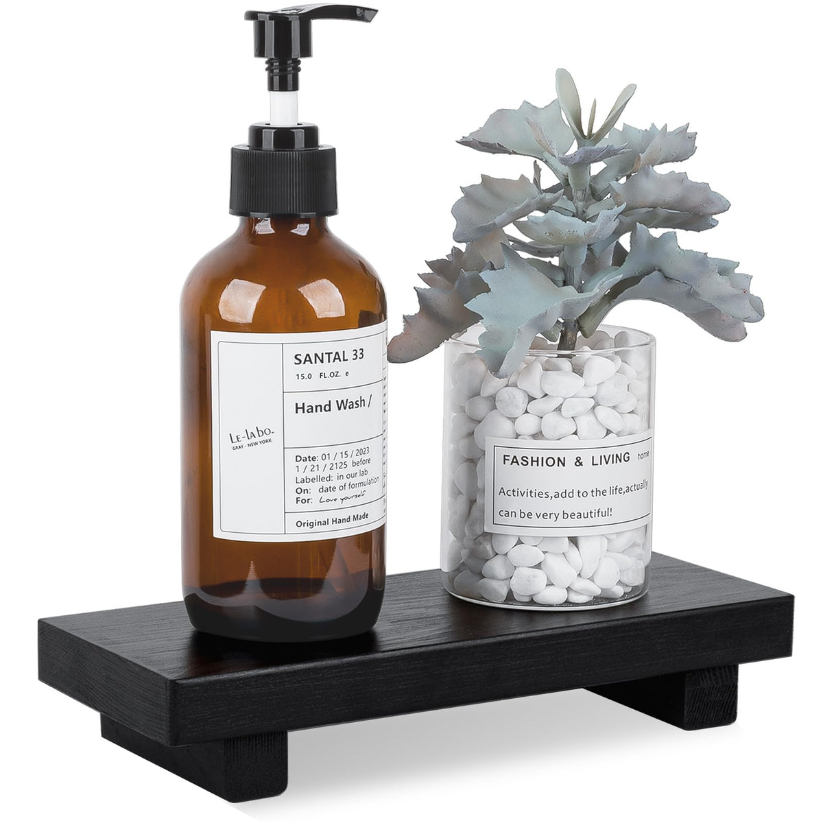Bathroom Tray Wood Riser Kitchen Decor Soap Holder, 9" x 6" Black