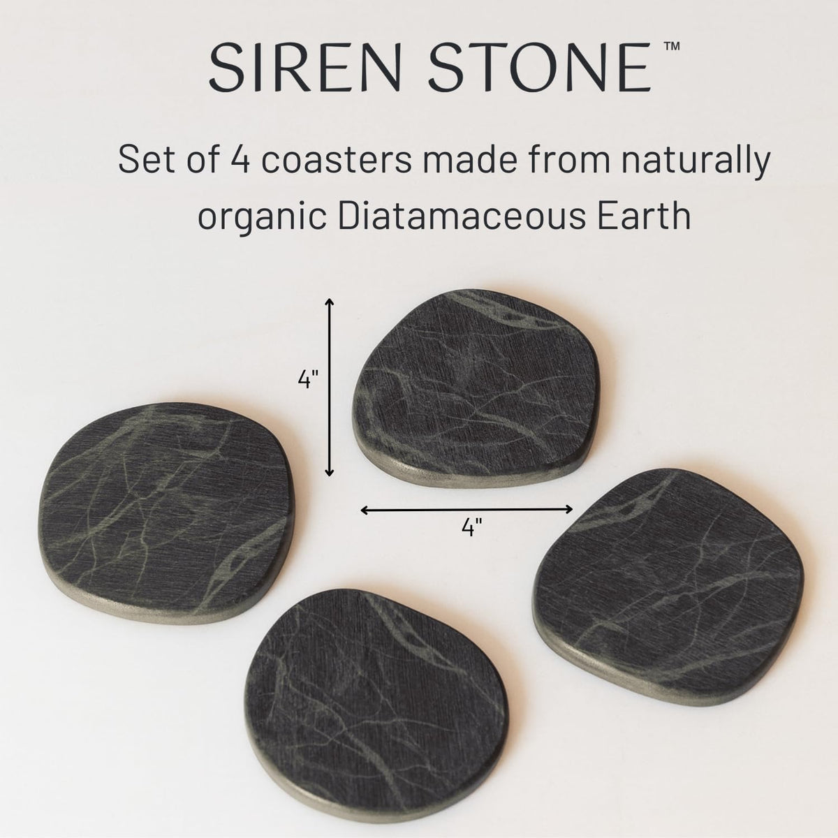 Diatomaceous Earth Coasters Set of 4 | Absorbent Stone Coasters for Drinks | Quick Dry, Water Absorbing | Non-Toxic, BPA-Free | Female Founded USA Brand