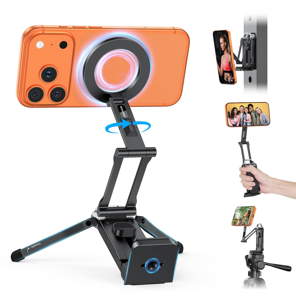 OMOTON TP02 Magnetic Phone Tripod for MagSafe, 360° Pivot, Clamp & Stand