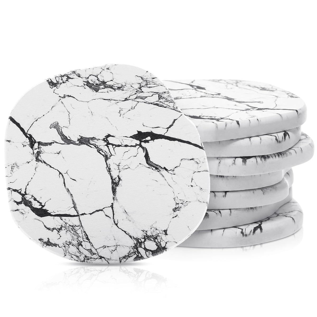 Diatomaceous Earth Coasters Set of 4,Cool Absorbent Quick-Dry Drink Coasters for Desks, Cute Modern Stone Design with Stylish White Aesthetic (4, White)