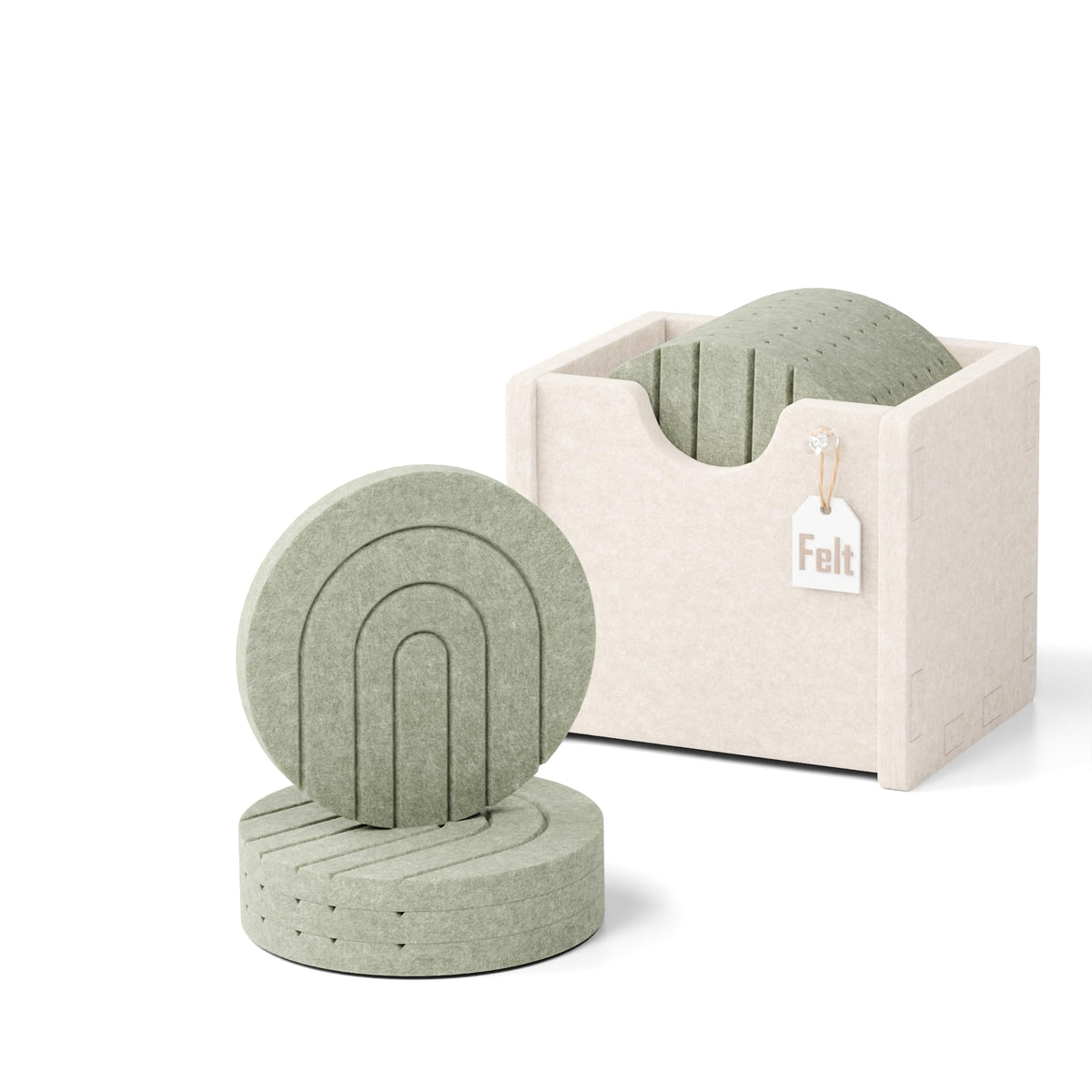Fluxynara Felt Coasters with Holder, Set of 8 for Drinks, Oatmeal