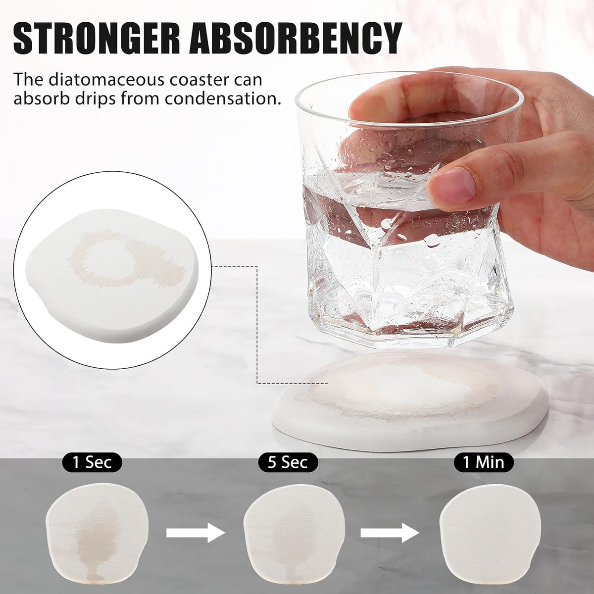 Diatomaceous Earth Coasters Set of 4,Cool Absorbent Quick-Dry Drink Coasters for Desks, Cute Modern Stone Design with Stylish White Aesthetic (4, White)
