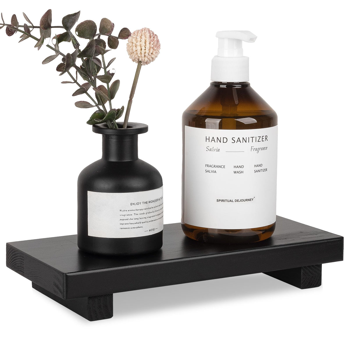 Bathroom Tray Wood Riser Kitchen Decor Soap Holder, 9" x 6" Black