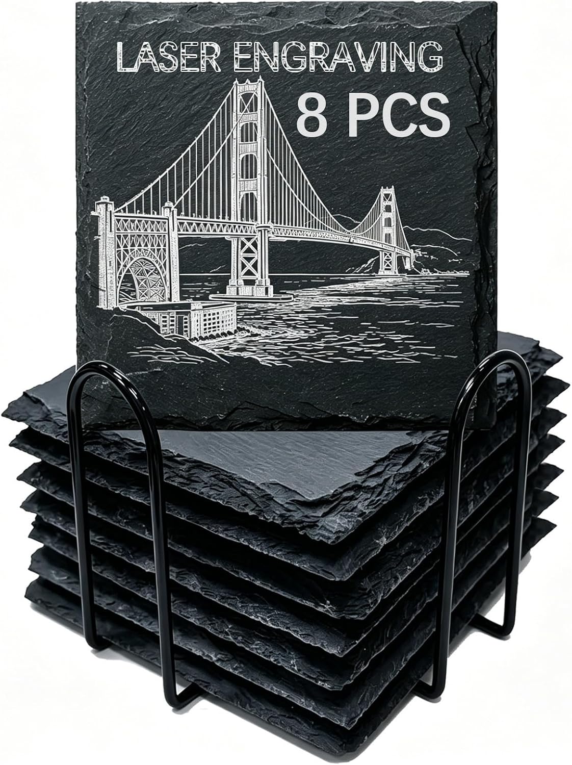 24 PCS Slate Coasters Black Square 4 Inch Bulk Rock, Blank Laser Engraving, Scratch Resistant Bottom, Home Office Kitchen Gift Wedding Bar Party