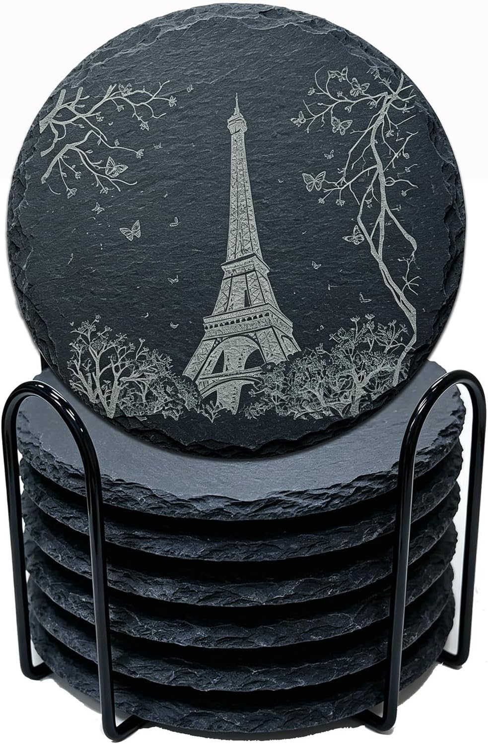 24 PCS Slate Coasters Black Square 4 Inch Bulk Rock, Blank Laser Engraving, Scratch Resistant Bottom, Home Office Kitchen Gift Wedding Bar Party