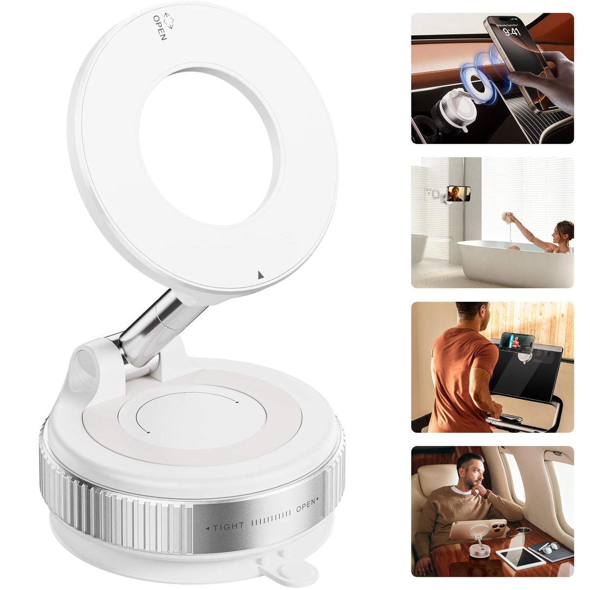 REOKILY 2026 Upgraded Vacuum Magnetic Car Phone Holder 360° Reinforced 96LBS Ultra Suction Cup Phone Mount for MagSafe Cell Phone Holders for Your Car/Gym/Mirror Mount for iPhone & Android