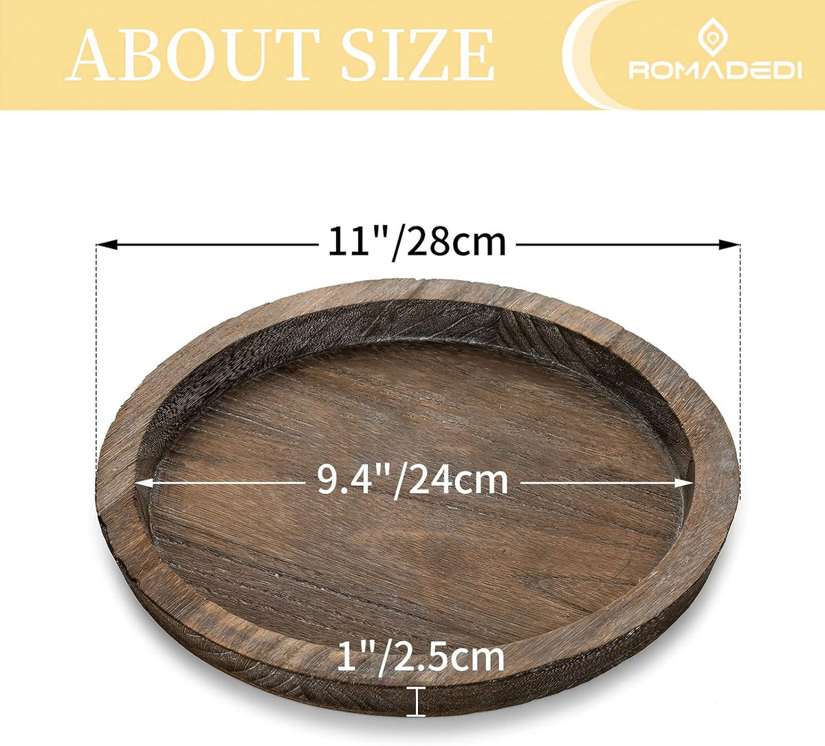 Romadedi Farmhouse Wooden Candle Tray, 11 Inch Round