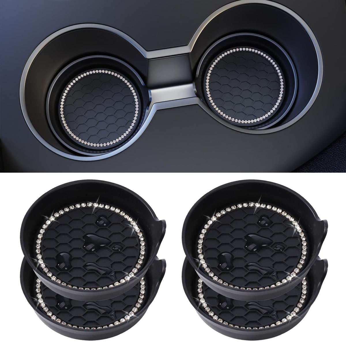 Amooca 4-Pack Car Cup Holder Coaster Bling Crystal Rhinestone Car Interior