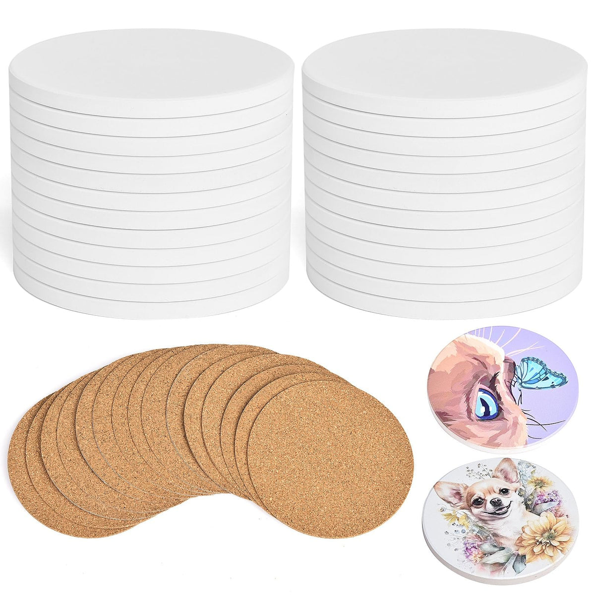 24 Pcs Blank Ceramic Coasters White Ceramic Tiles for Crafts 4x4 in