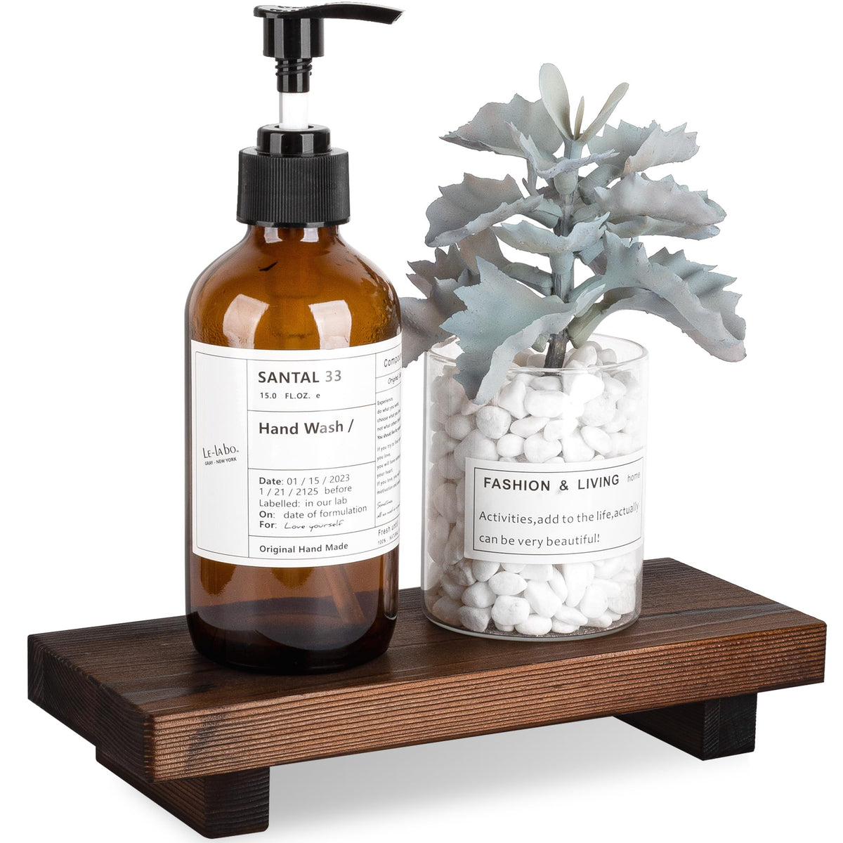 Bathroom Tray Wood Riser Kitchen Decor Soap Holder, 9" x 6" Black