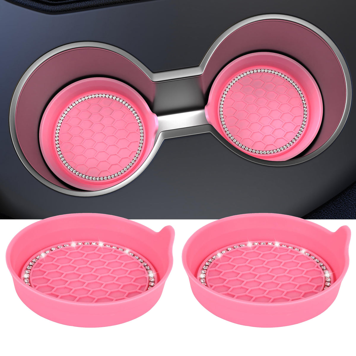 Amooca 4-Pack Car Cup Holder Coaster Bling Crystal Rhinestone Car Interior