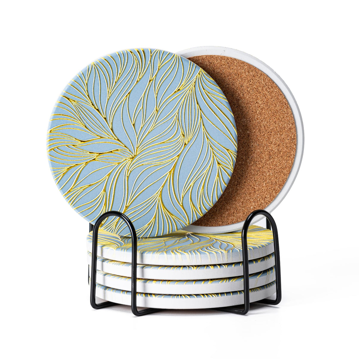 6Pcs Absorbent Coasters Set with Holder,Ceramic Drink Coaster,4 in(A1)