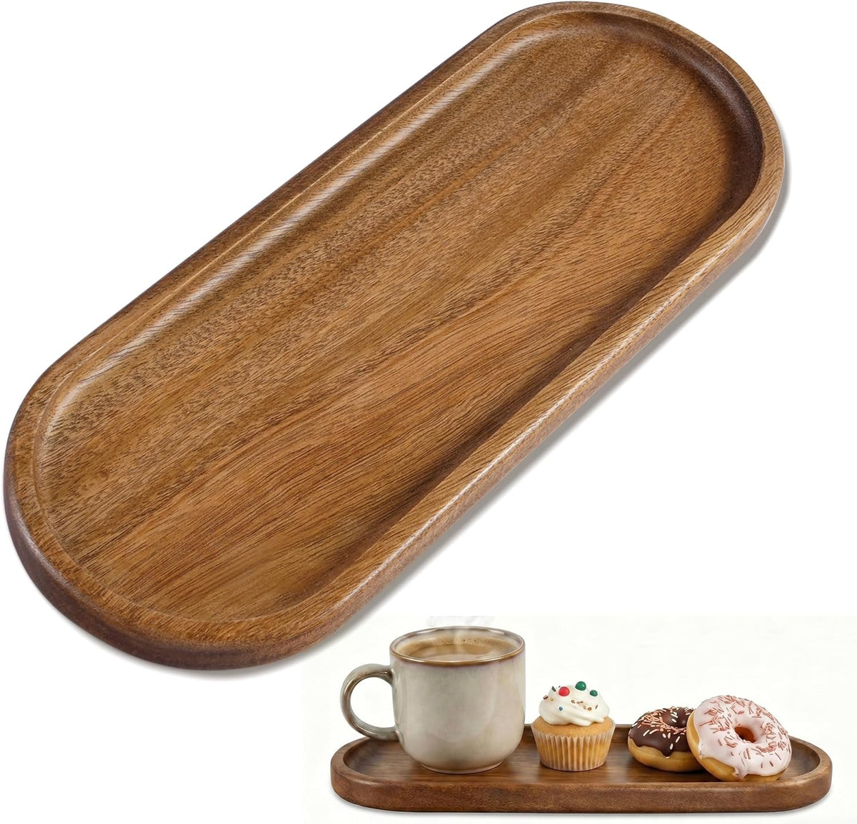 Small Wooden Tray | Acacia Wood Serving Tray Platter Mini Vanity Tray Decor