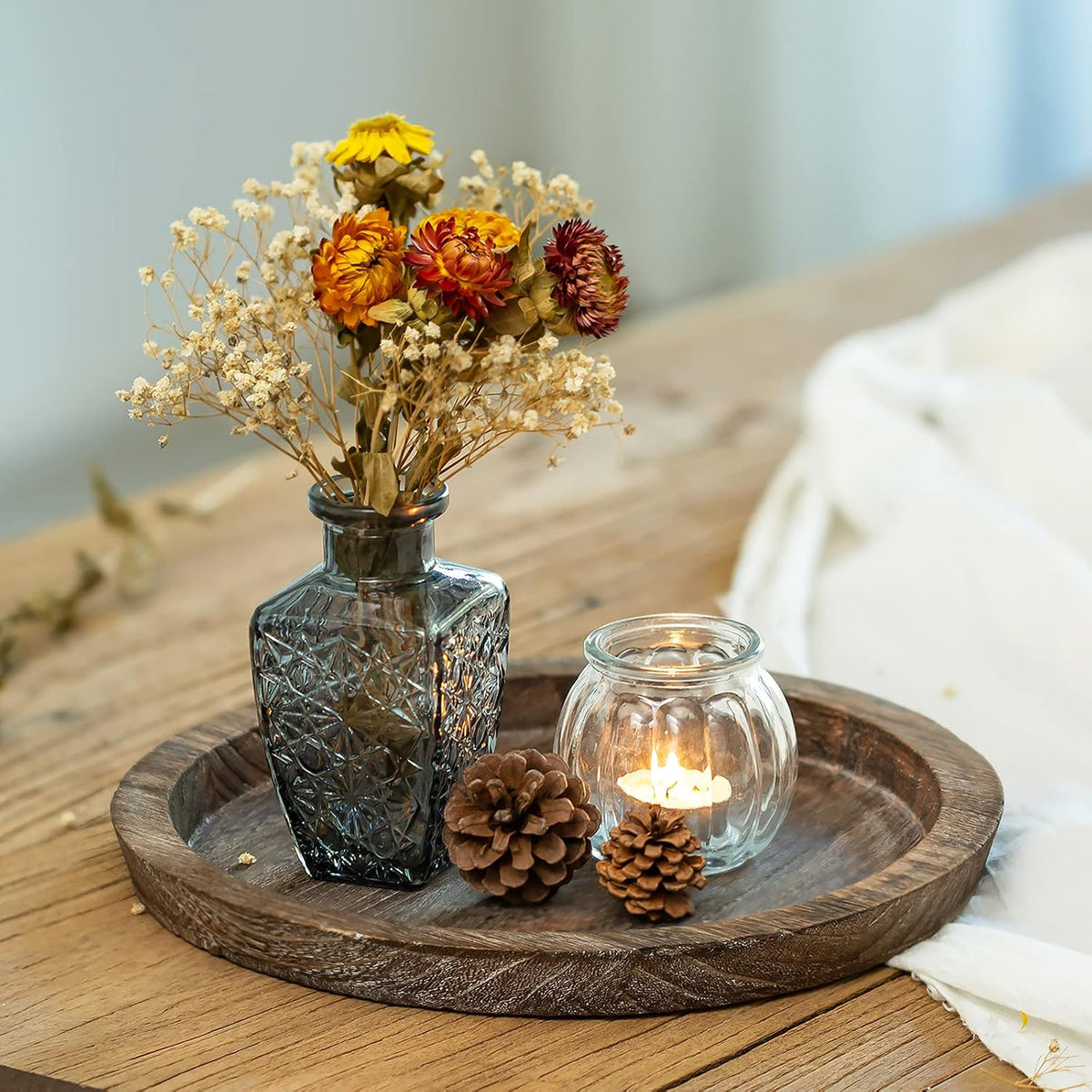 Romadedi Farmhouse Wooden Candle Tray, 11 Inch Round