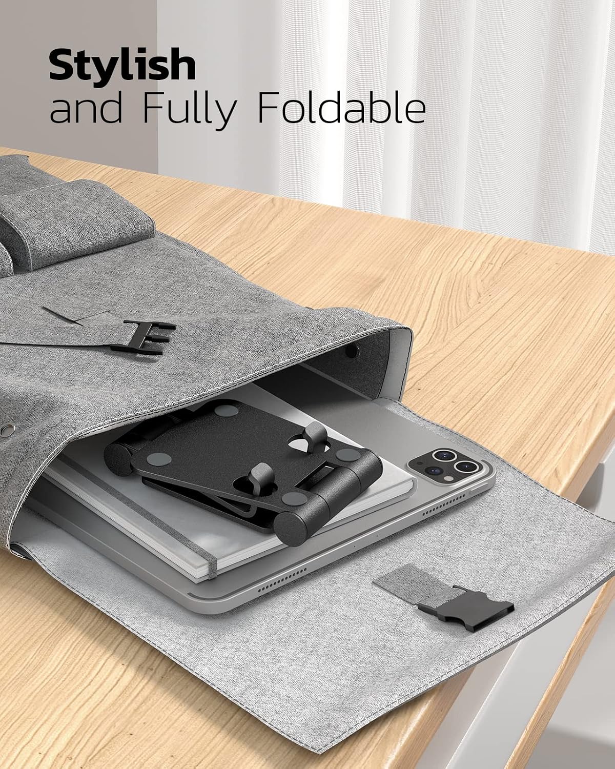 Nulaxy 2 Pack Aluminum Dual Folding Cell Phone Stand for Desk, Black&Silver