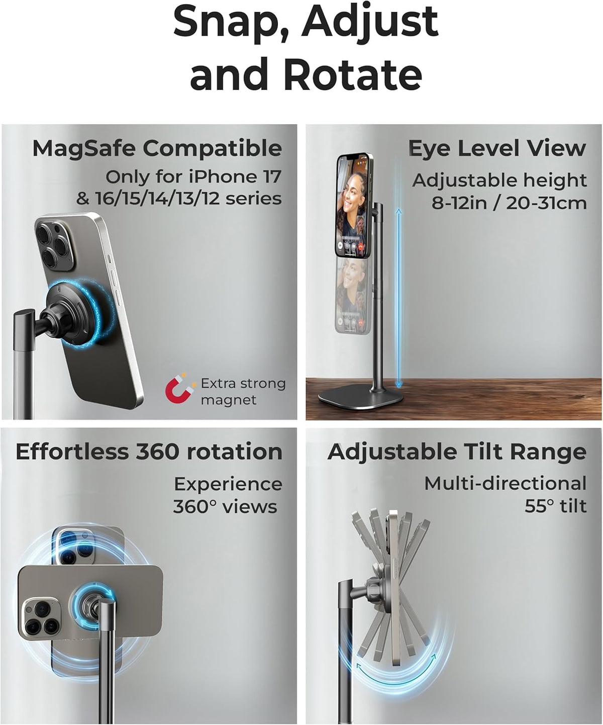 COOPER MagStand Magnetic Phone Stand for Desk, MagSafe Tripod iPhone 18 Pro