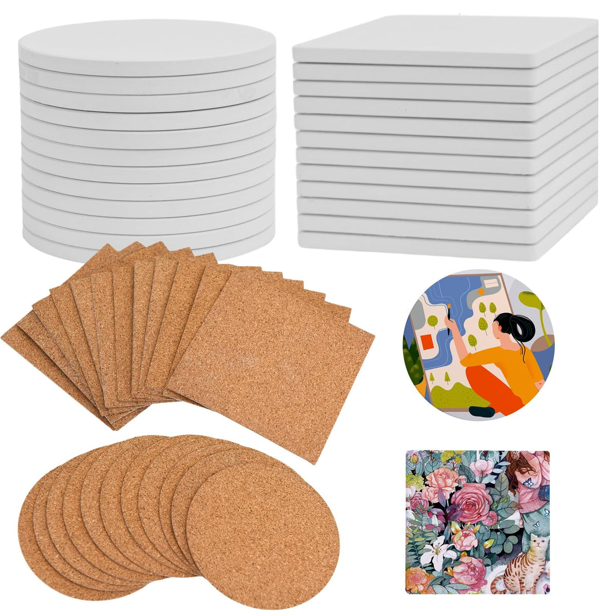 Blank Ceramic Coasters White Ceramic Tiles for Crafts 4x4 in 12 Pcs