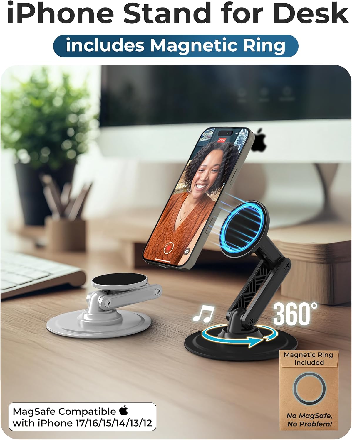COOPER Mag360 Magnetic Phone Stand for Desk, MagSafe Stand, iPhone 18 Pro