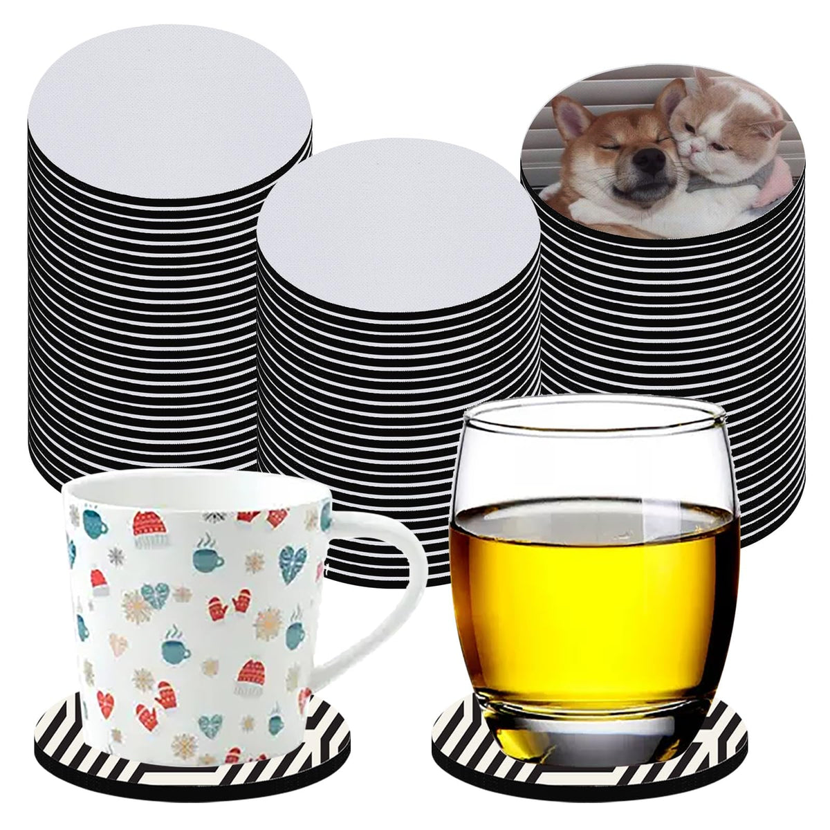80 PCS Sublimation Blank Cup Coasters Bulk, 4x4 Inch Round Blank Cup Mat Rubber for Sublimation Transfer Heat Press Printing DIY Crafts