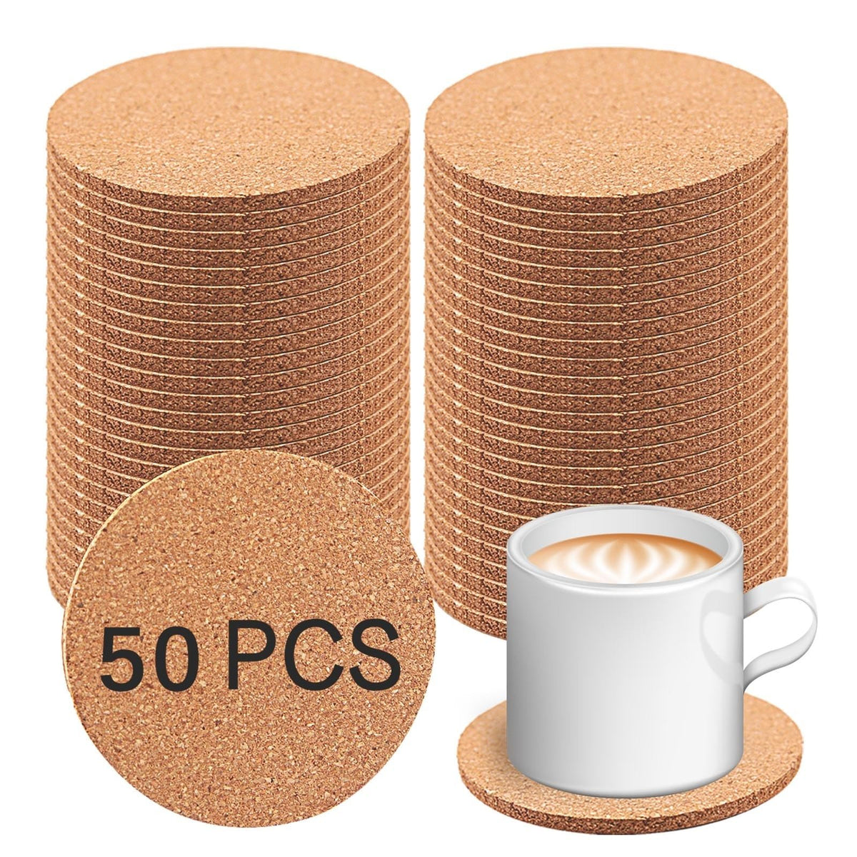 50 pcs Cork Coasters for Drinks, Bulk Blank Coasters DIY Crafts, Non-Slip, Heat-Resistant, Absorbent and Reusable Coffee Coaster for Home Tabletop Decoration