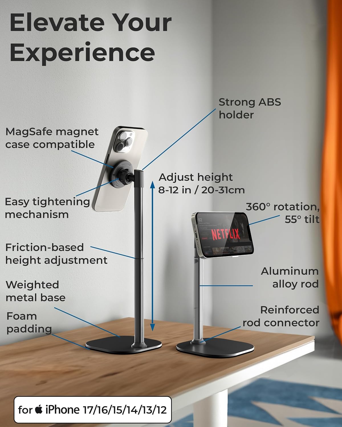 COOPER MagStand Magnetic Phone Stand for Desk, MagSafe Tripod iPhone 18 Pro