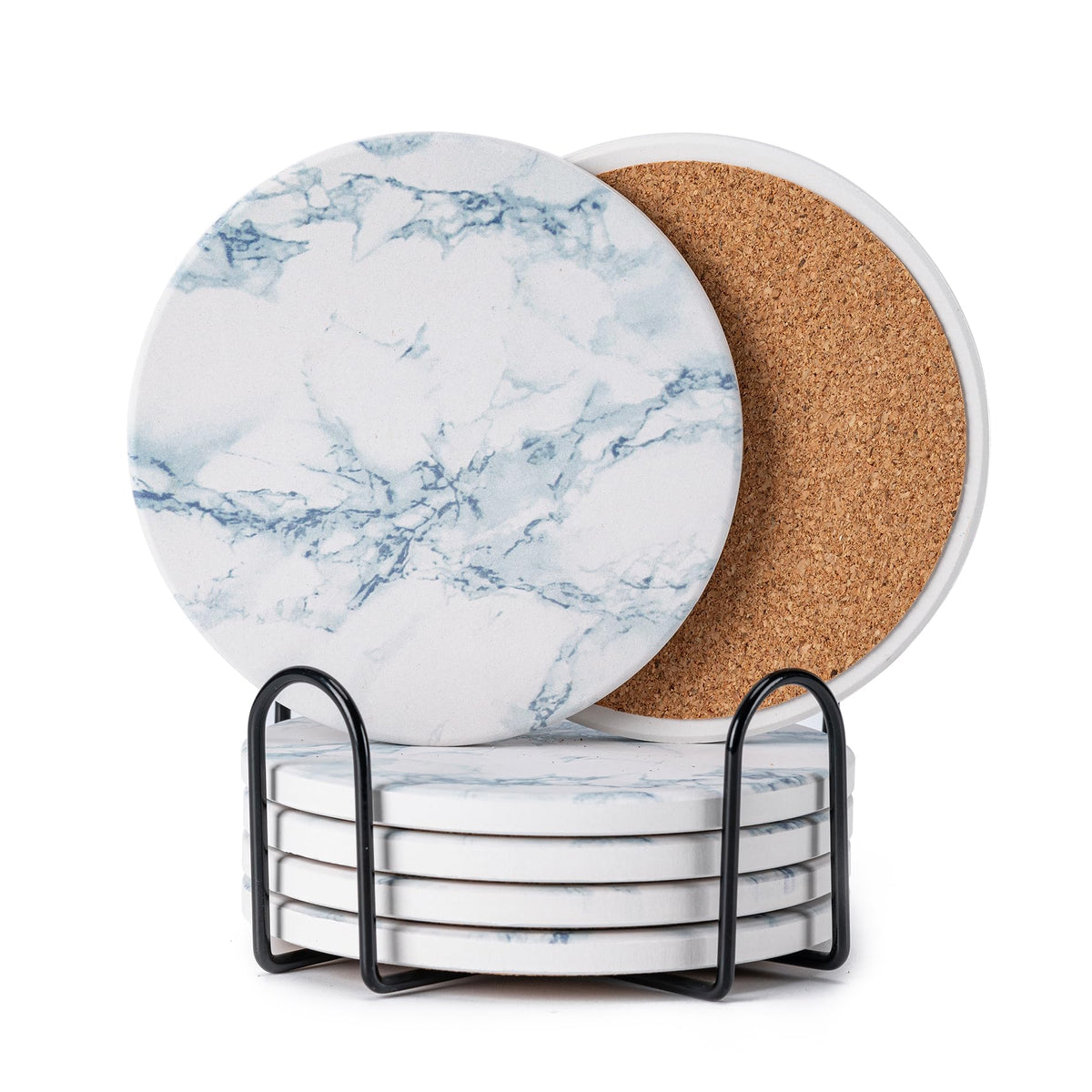 6Pcs Absorbent Coasters Set with Holder,Ceramic Drink Coaster,4 in(A1)