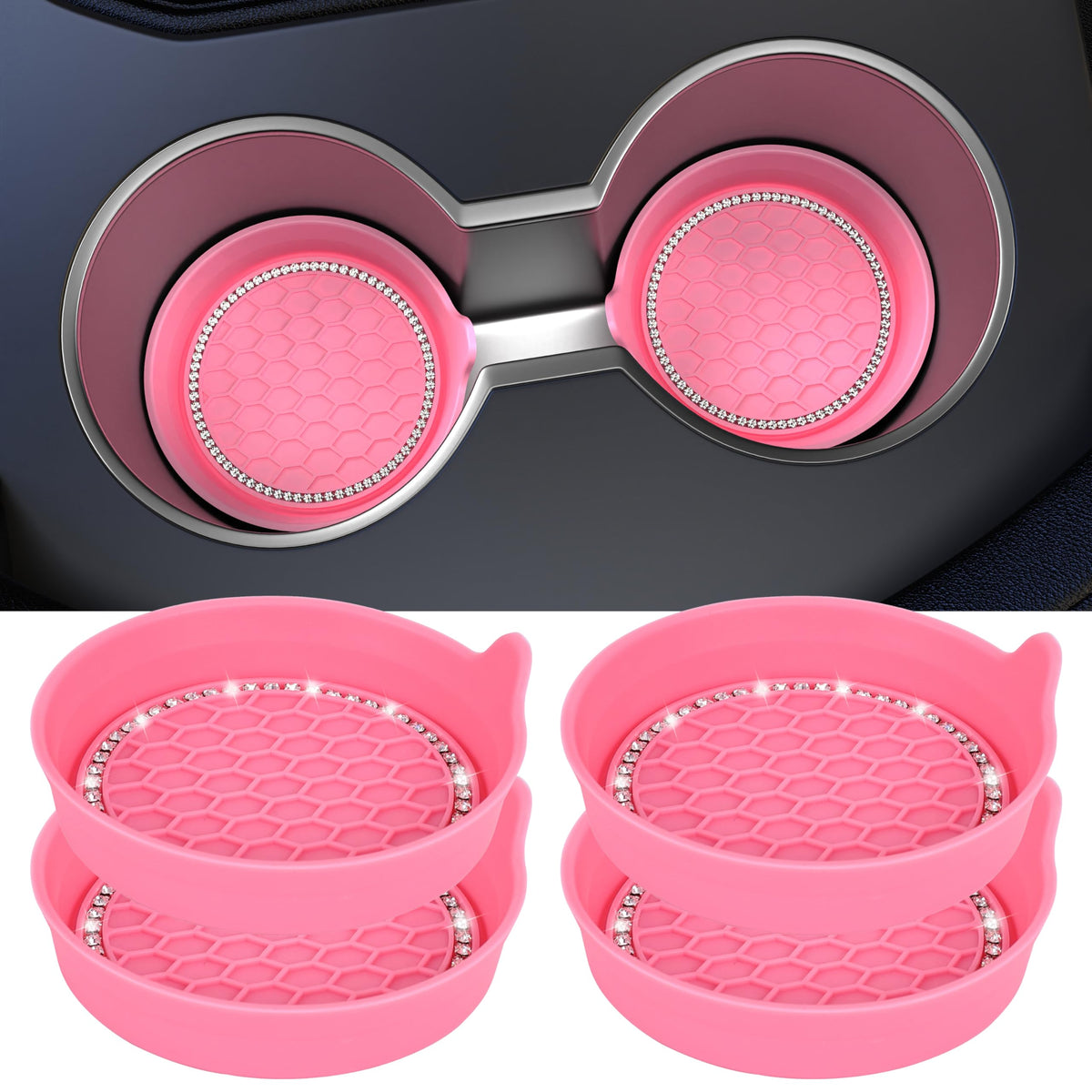 Amooca 4-Pack Car Cup Holder Coaster Bling Crystal Rhinestone Car Interior