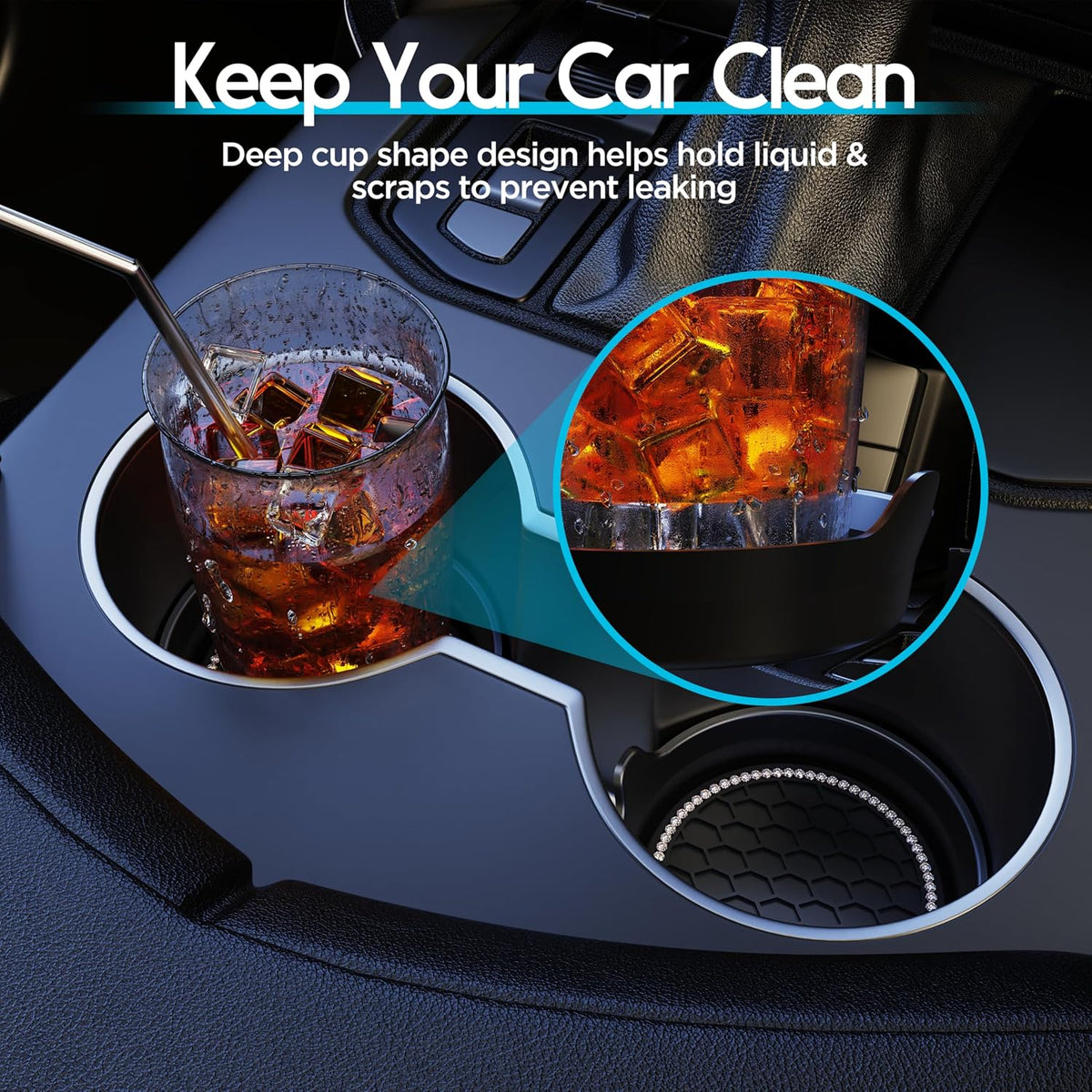 Amooca 4-Pack Car Cup Holder Coaster Bling Crystal Rhinestone Car Interior
