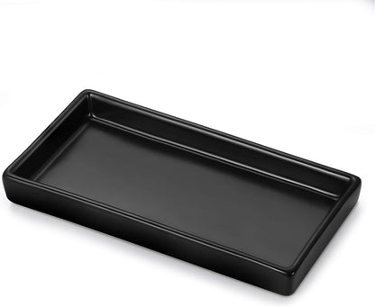 Luxspire Bathroom Vanity Tray Ceramic Perfume and Jewelry Dish, Mini, Black