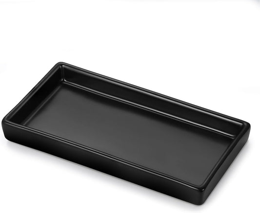 Luxspire Bathroom Vanity Tray Ceramic Perfume and Jewelry Dish, Mini, Black