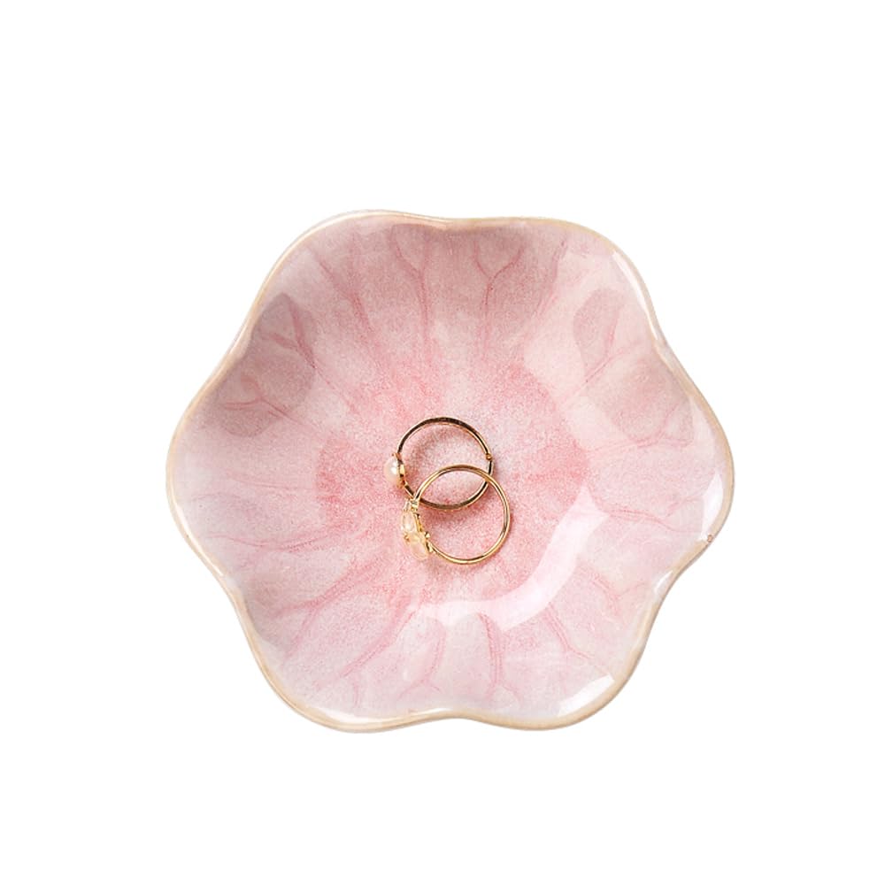 JAMEND CLXP Lotus Leaf Shape Decorative Ring Tray, Small Key Bowl, Ceramic Trinket Tray Jewelry Dish Organizing Necklace Earrings, Home Decoration for Mom Best Friend Sister, Pink.